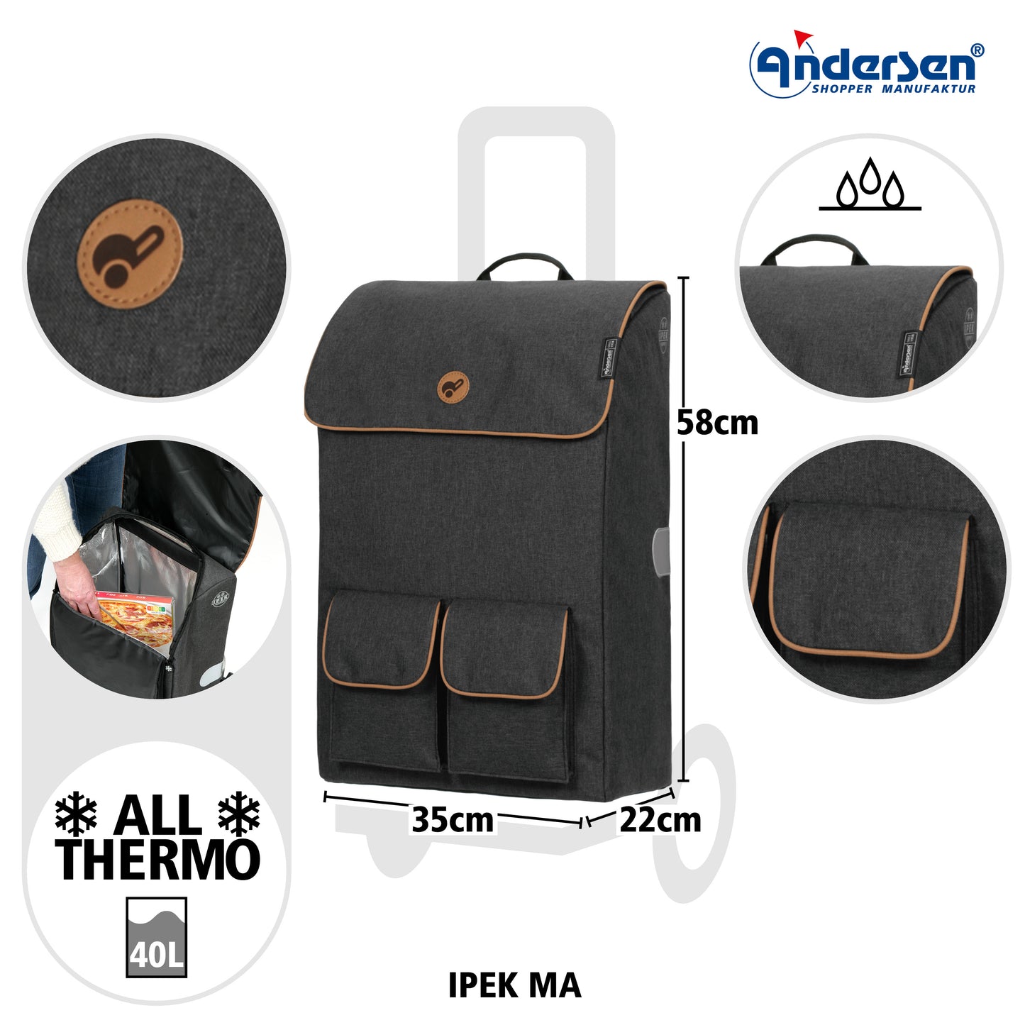 Royal Shopper Ipek Ma schwarz kugelgelagerte leichtlaufende abnehmbare Räder - 25 cm