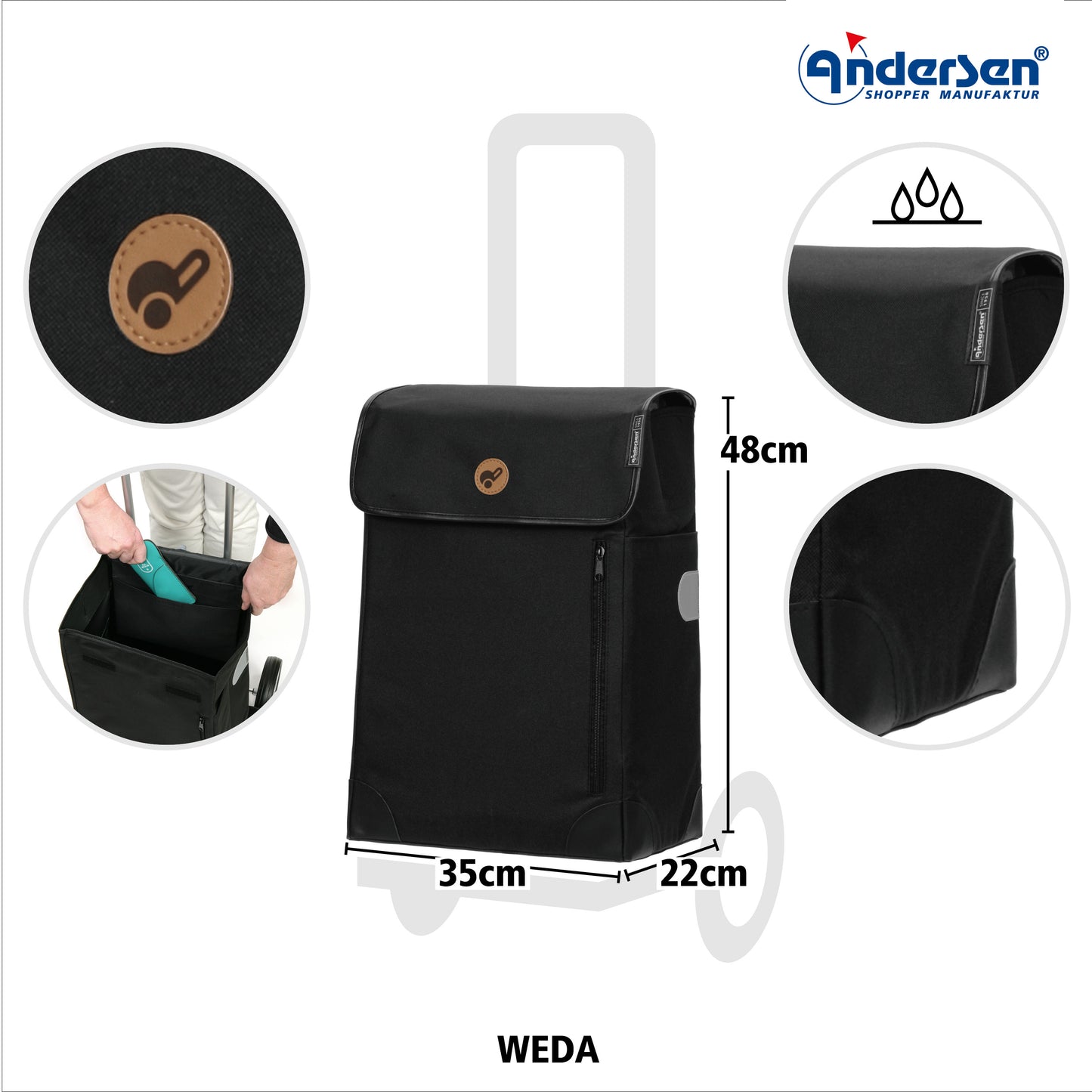 Scala Shopper Weda schwarz leichtlaufende abnehmbare Räder - 15 cm