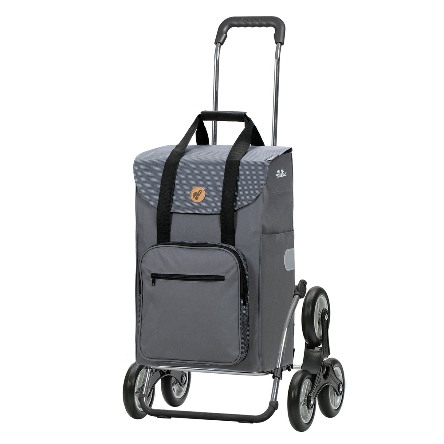 Exklusiv Andersen Einkaufstrolley - Treppensteiger Royal Shopper Stahlgestell Wismar silbergrau 45L leichtlaufende abnehmbare Räder - 13 cm