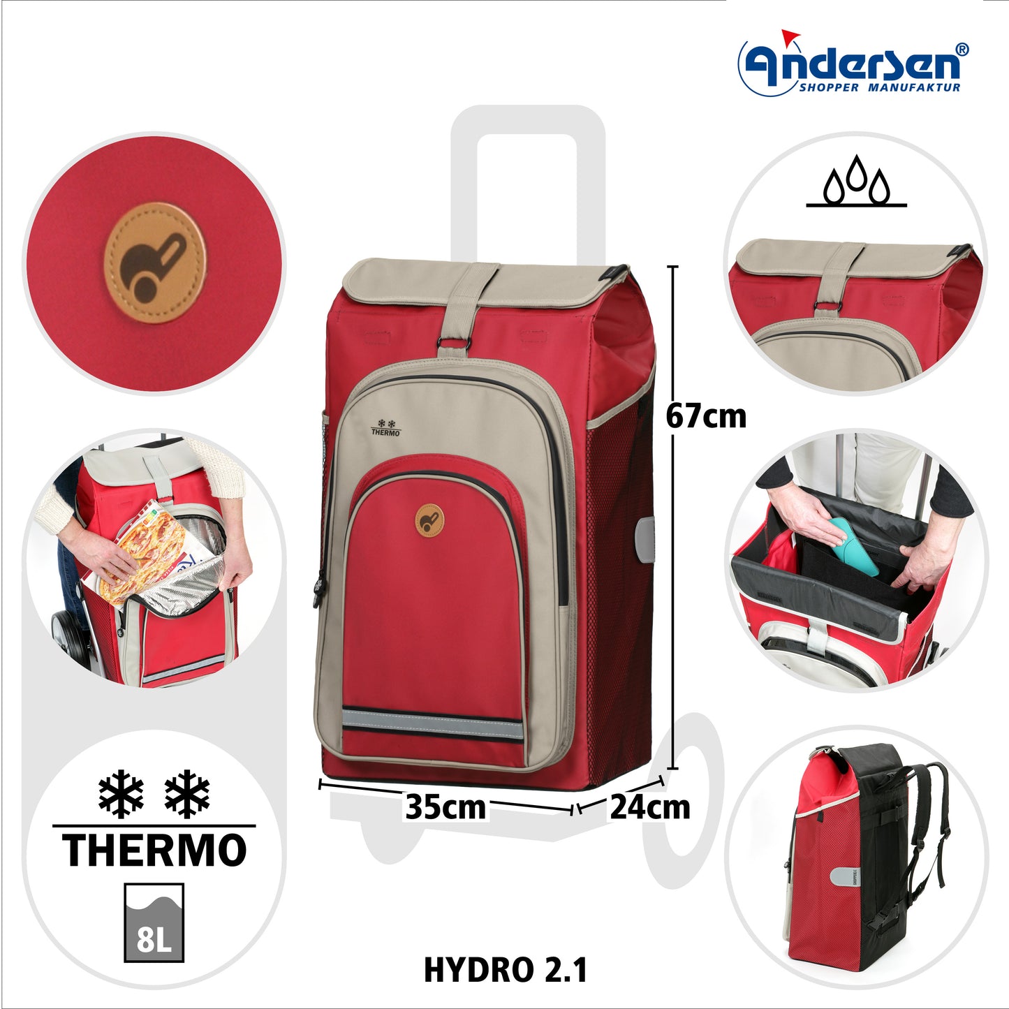 Royal Shopper Hydro 2.1 rot kugelgelagerte leichtlaufende abnehmbare Räder - 29 cm