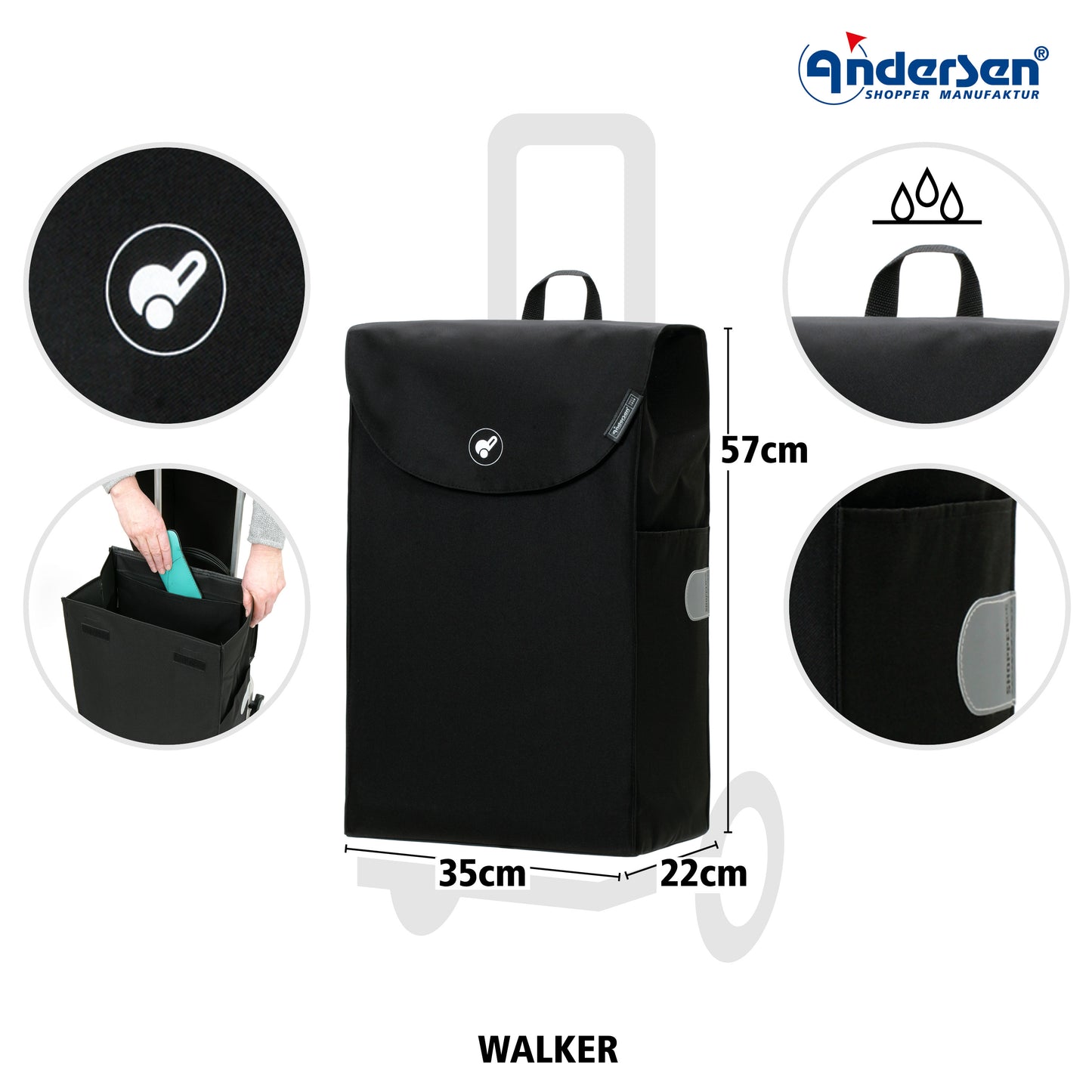 Scala Shopper Plus Walker schwarz leichtlaufende abnehmbare Räder - 15 cm