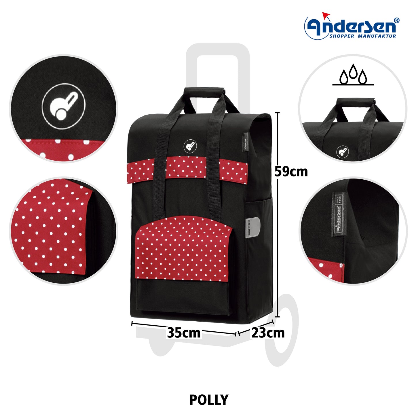 Royal Shopper Polly rot leichtlaufende abnehmbare Räder - 25 cm