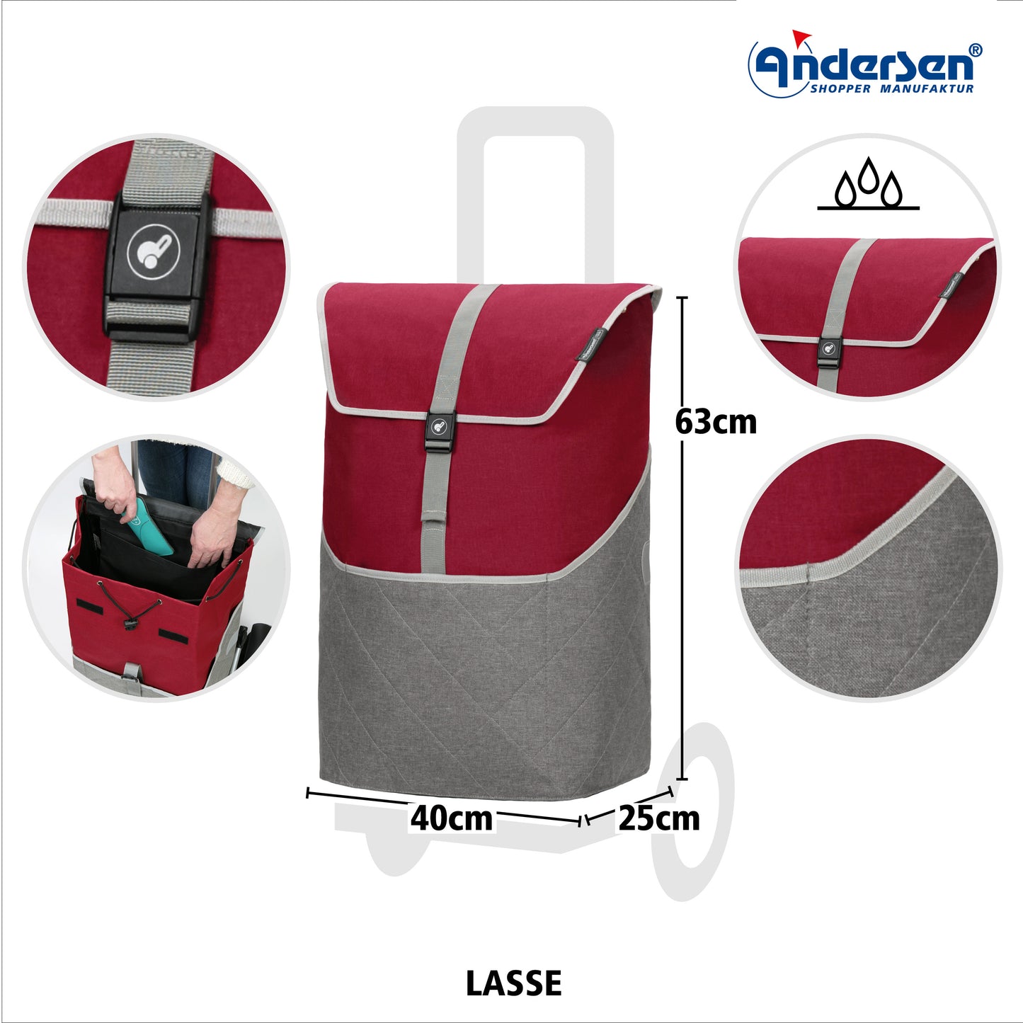 Royal Shopper Plus Lasse rot kugelgelagerte leichtlaufende abnehmbare Räder - 25 cm