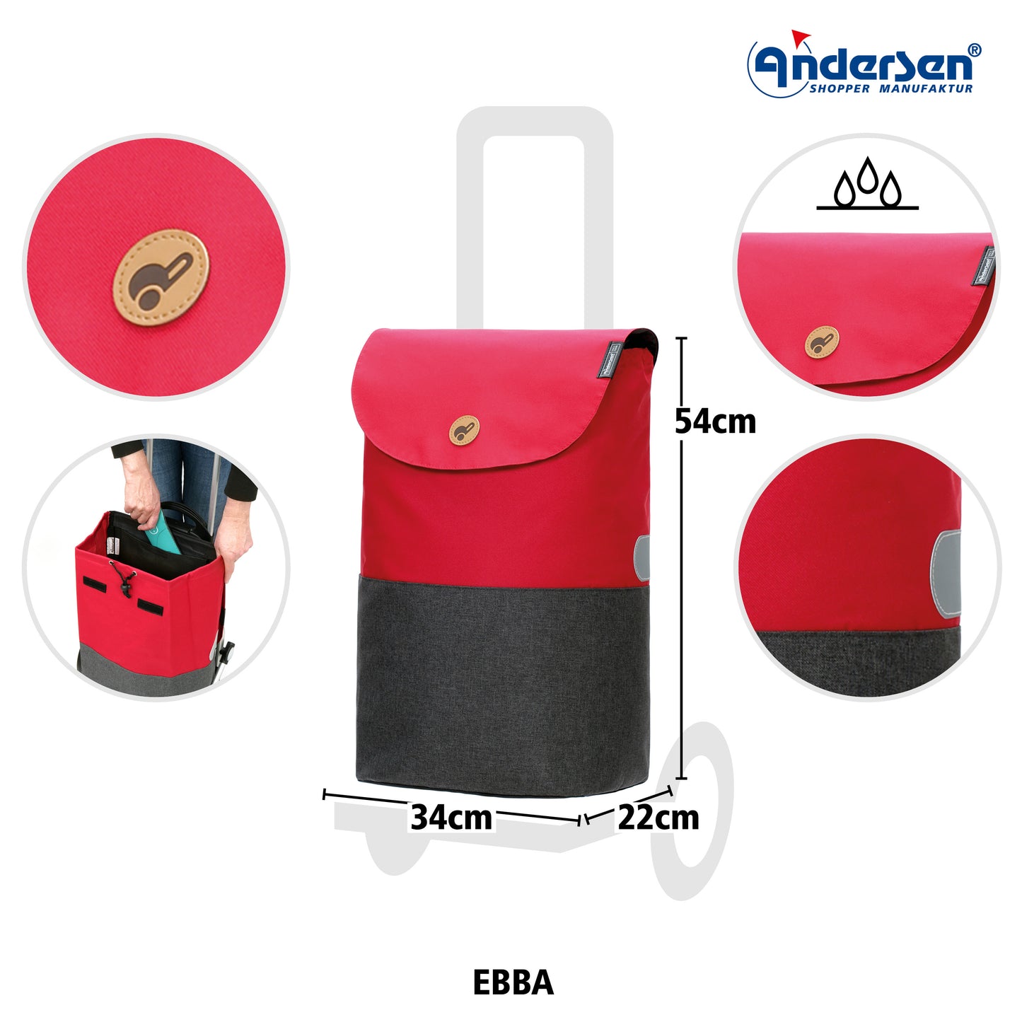 Campus Shopper Ebba rot leichtlaufende abnehmbare Räder - 20 cm
