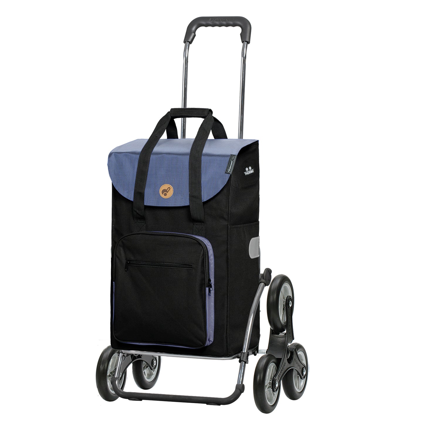 Exklusiv Andersen Einkaufstrolley - Treppensteiger Royal Shopper Stahlgestell Wismar schwarz/blau 45 leichtlaufende abnehmbare Räder - 13 cm