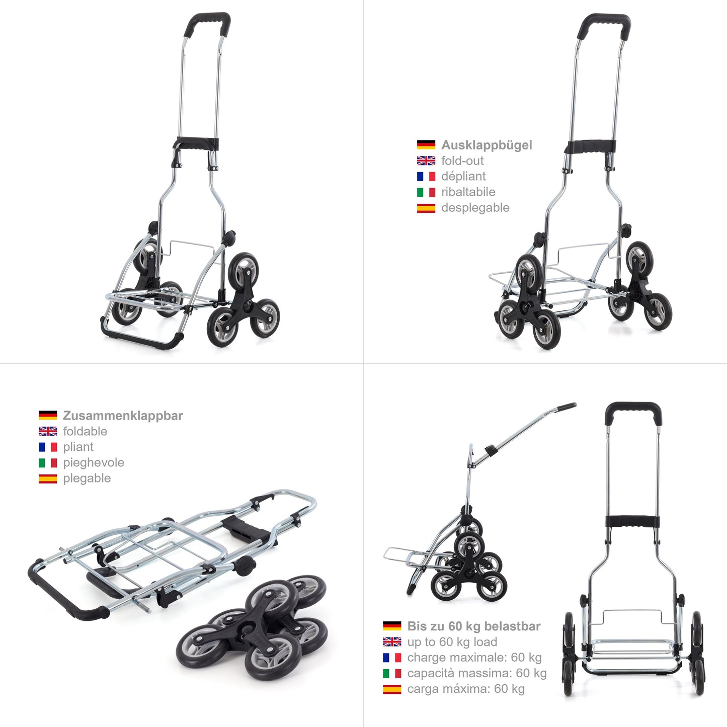 Exklusiv Andersen Einkaufstrolley - Treppensteiger Royal Shopper Stahlgestell Wismar silbergrau 45L leichtlaufende abnehmbare Räder - 13 cm