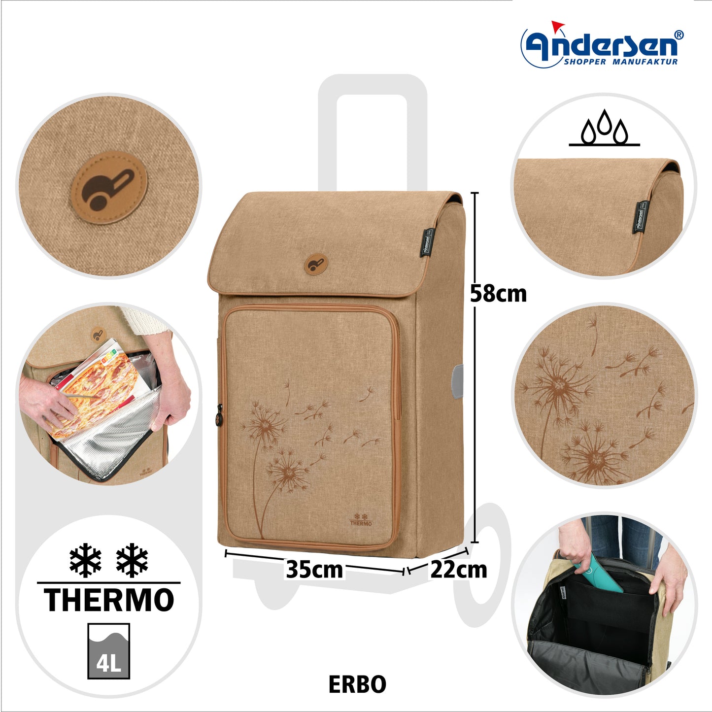 Royal Shopper Erbo beige kugelgelagerte leichtlaufende abnehmbare Räder - 25 cm