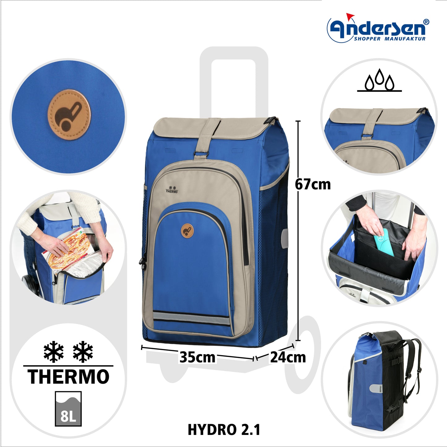 Royal Shopper Hydro 2.1 blau luftbereifte leichtlaufende abnehmbare Räder - 25 cm