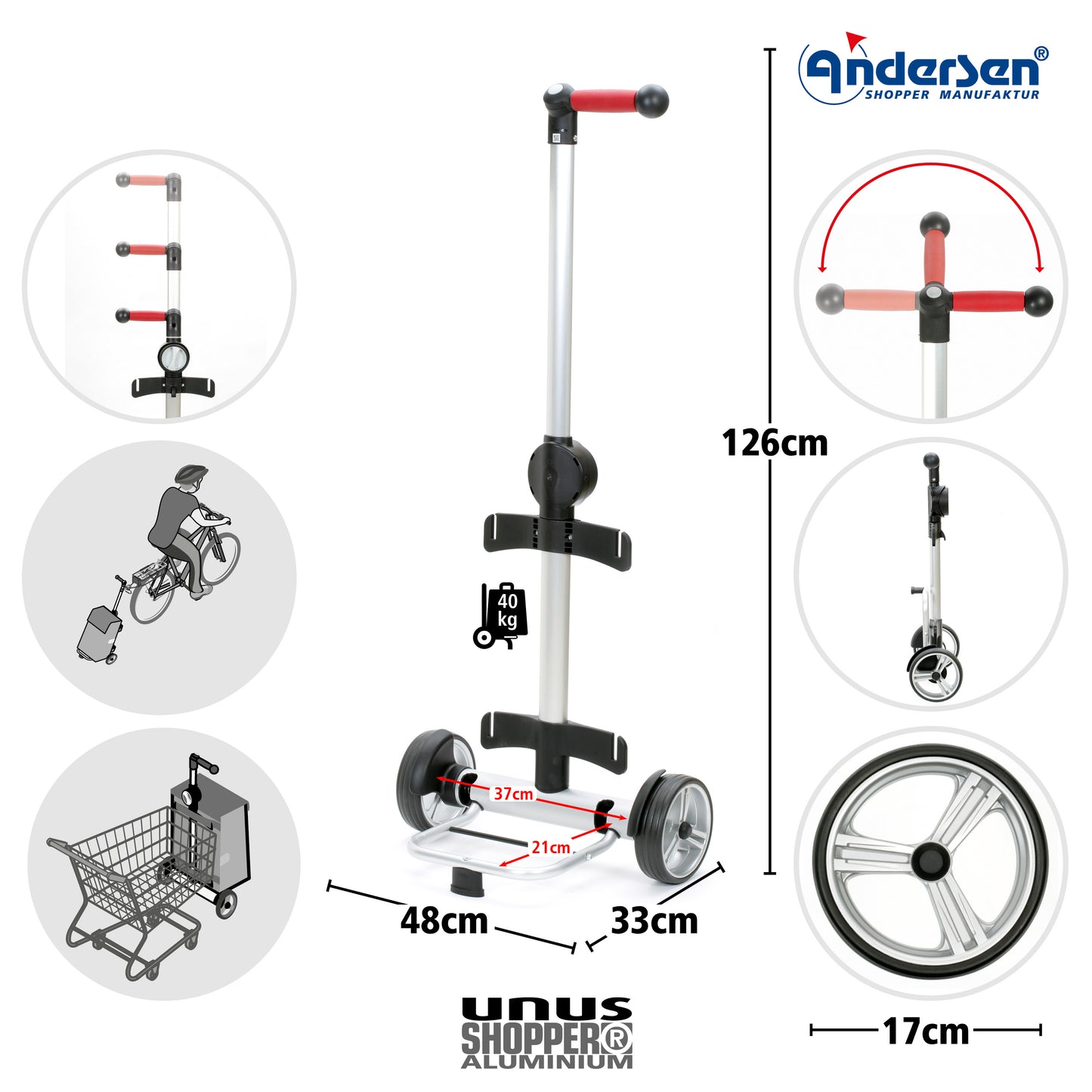 Unus Shopper Oli.P 2.0 blau kugelgelagerte leichtlaufende - 17 cm