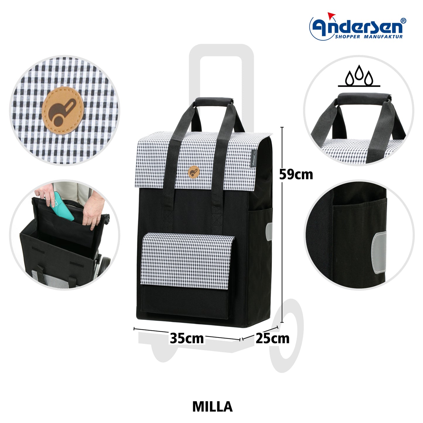 Royal Shopper Milla schwarz leichtlaufende abnehmbare Räder - 25 cm