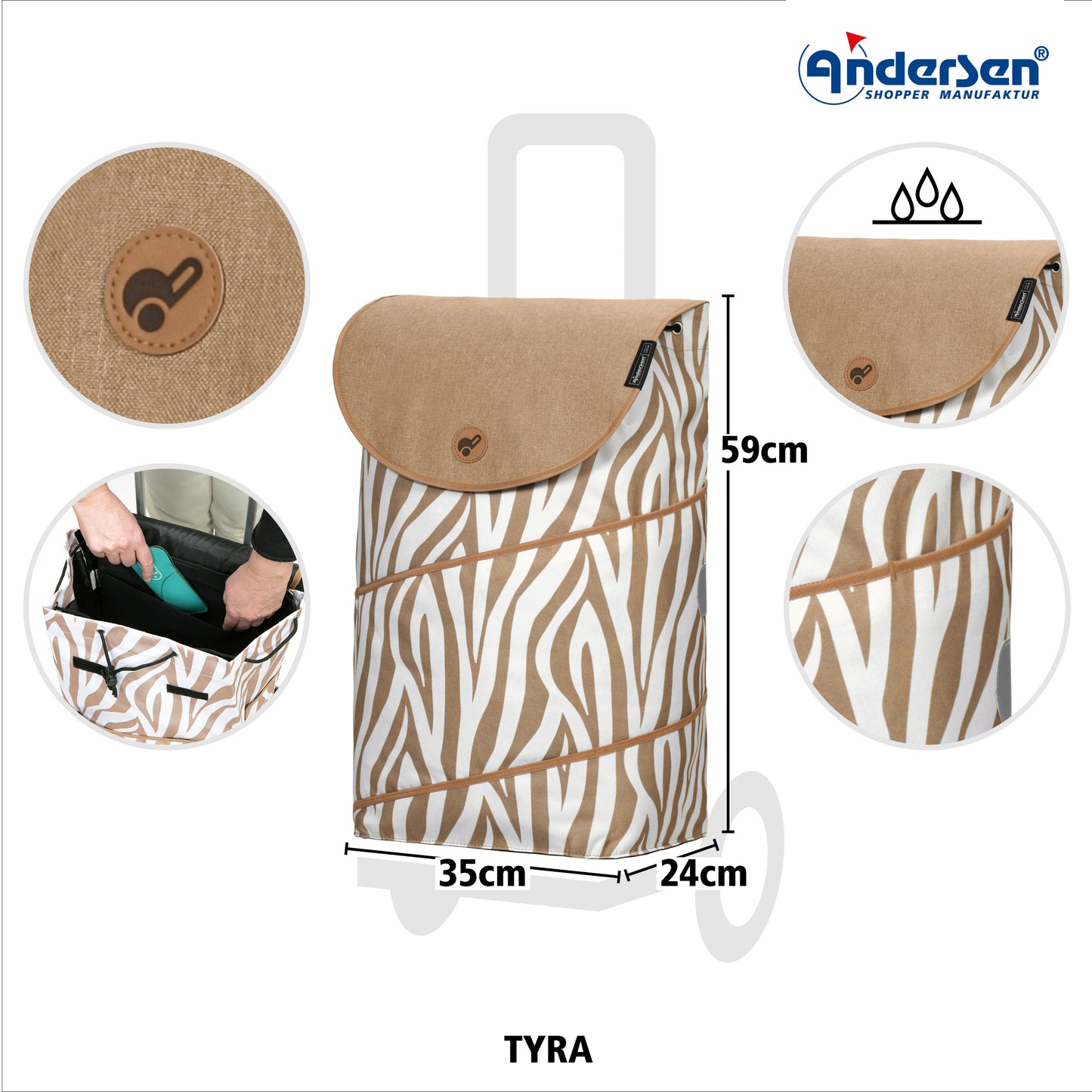 Royal Shopper Tyra zebra kugelgelagerte leichtlaufende abnehmbare Räder - 25 cm