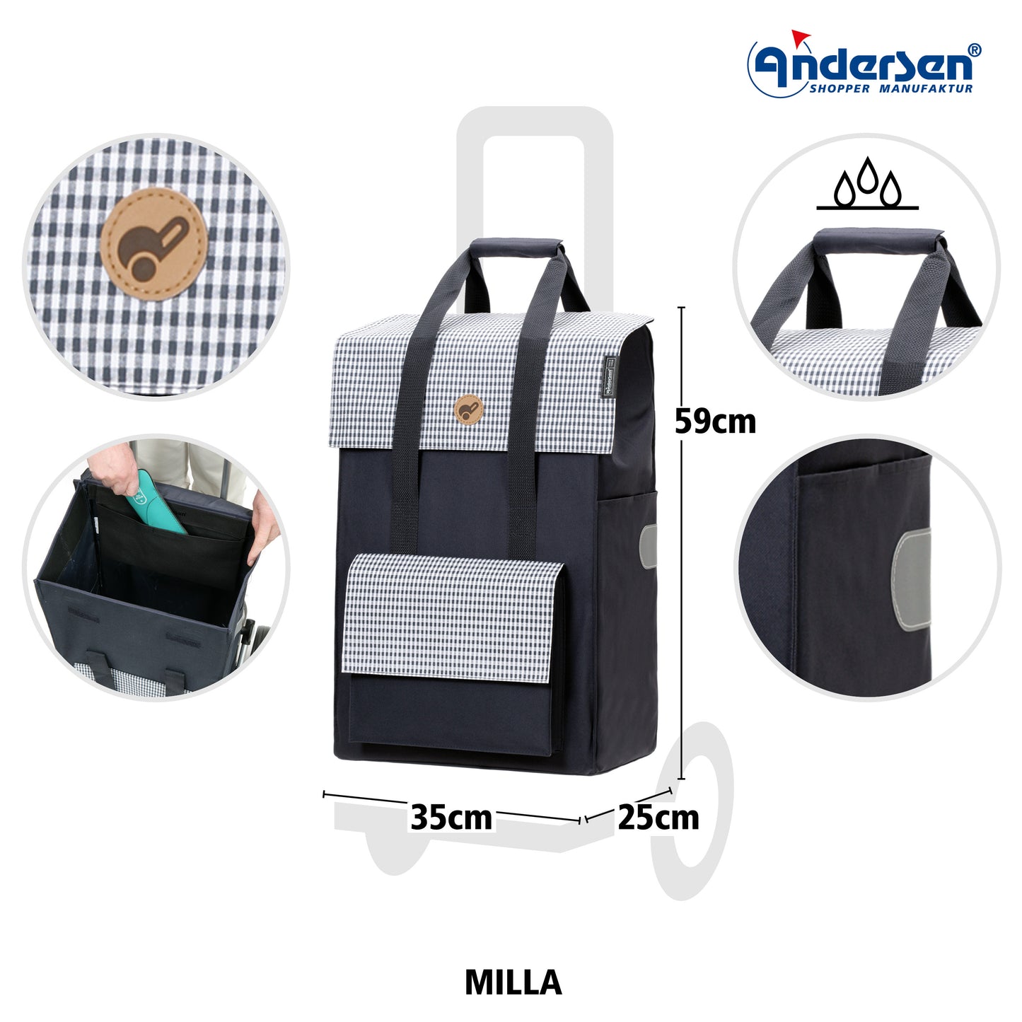 Scala Shopper Plus Milla blau leichtlaufende abnehmbare Räder - 15 cm