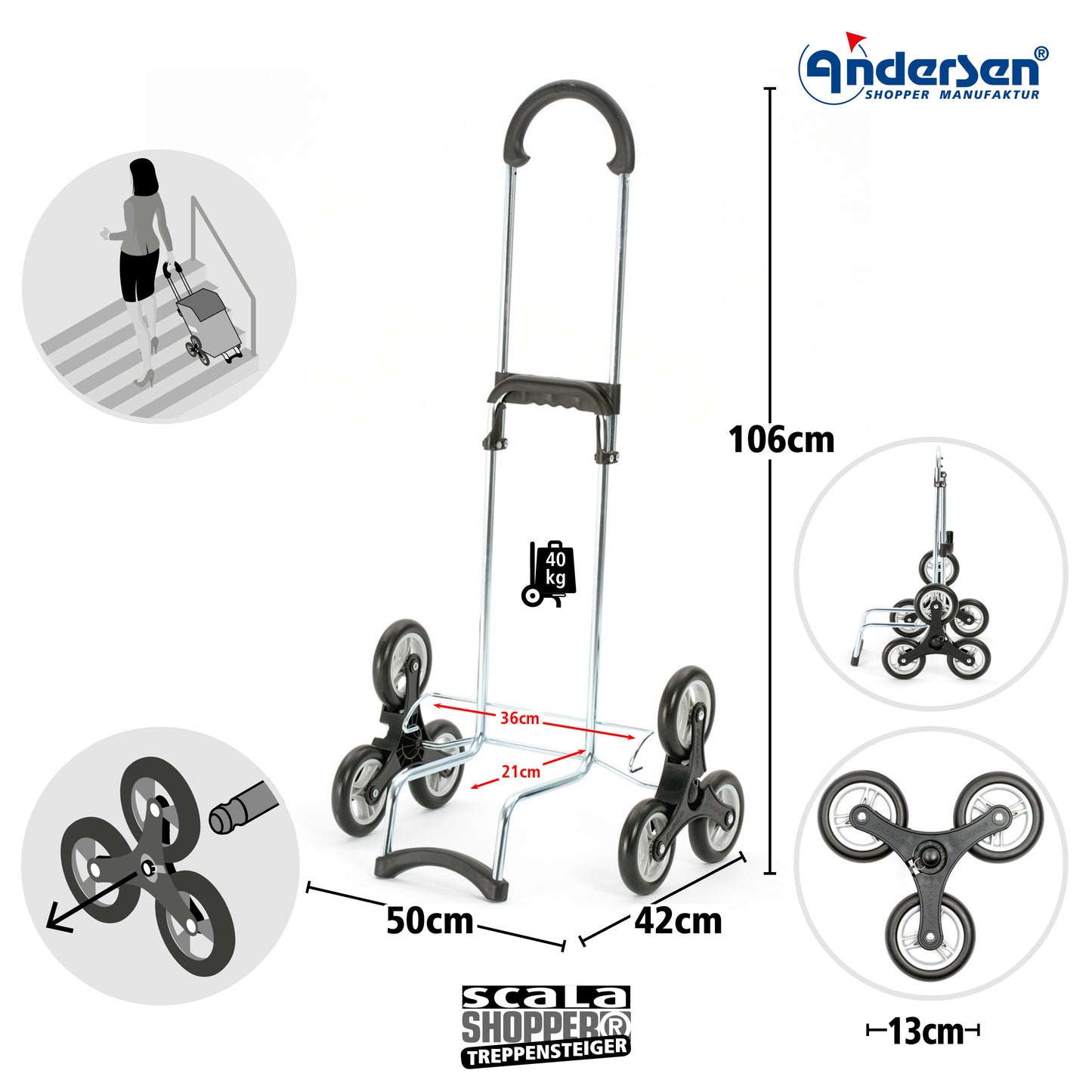 Treppenst. Scala Sh. Walker schwarz leichtlaufende abnehmbare Räder - 13 cm