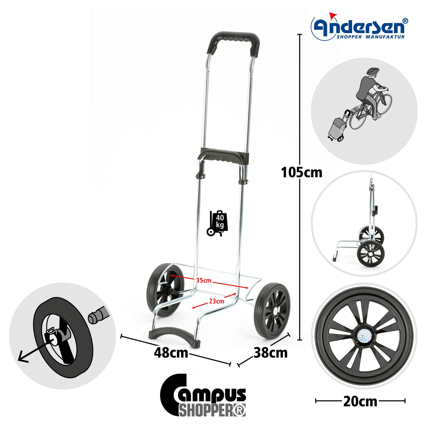 Campus Shopper Lova koralle leichtlaufende abnehmbare Räder - 20 cm